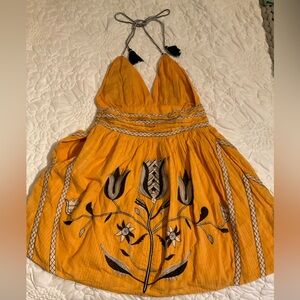 Anthropologie Boho yellow and black embroidered halter dress, size small